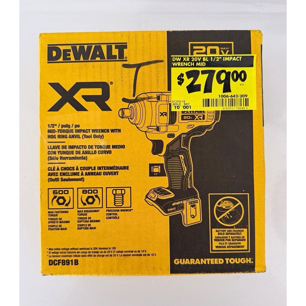 DEWALT XR DCF891B 20V MAX 1/2in Mid-Torque Impact Wrench Brushless